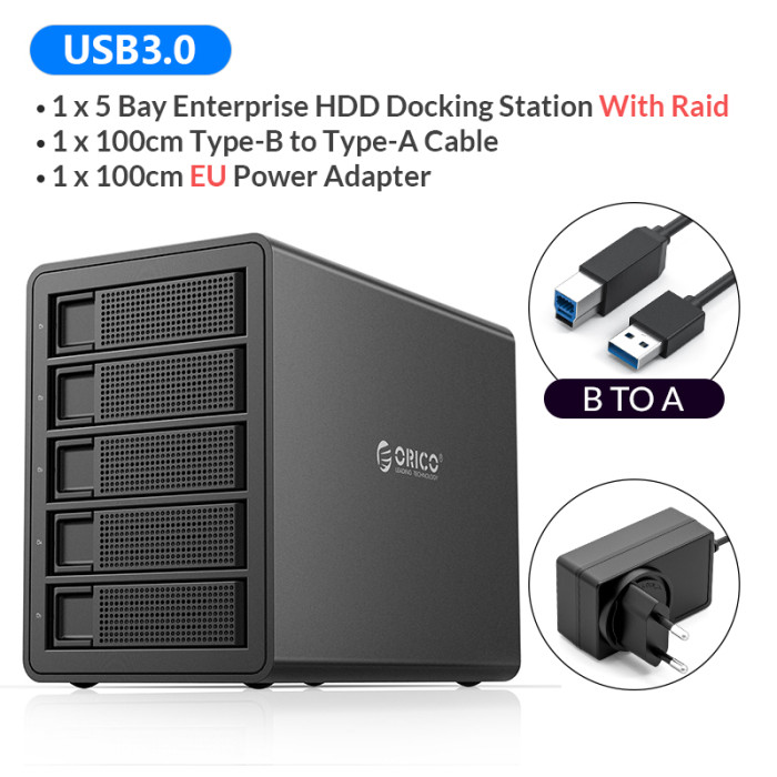 ORICO 35 Series Enterprise 5 bay 3.5'' HDD Docking Station USB3.0 to SATA With RAID HDD Enclosure 150W Internal Power HDD Case