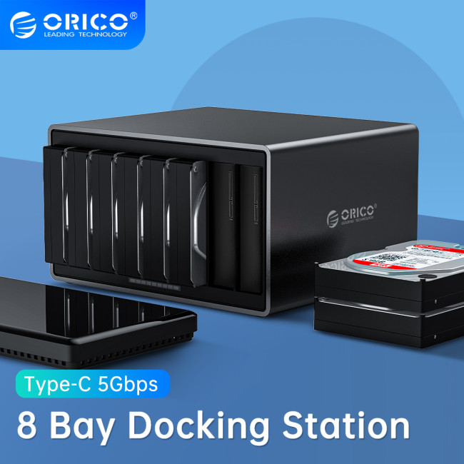 ORICO NS Series 3.5'' 8 Bay Type-C HDD Enclosure SATA to USB 3.1 HDD Docking Station 5Gbps UASP HDD Case