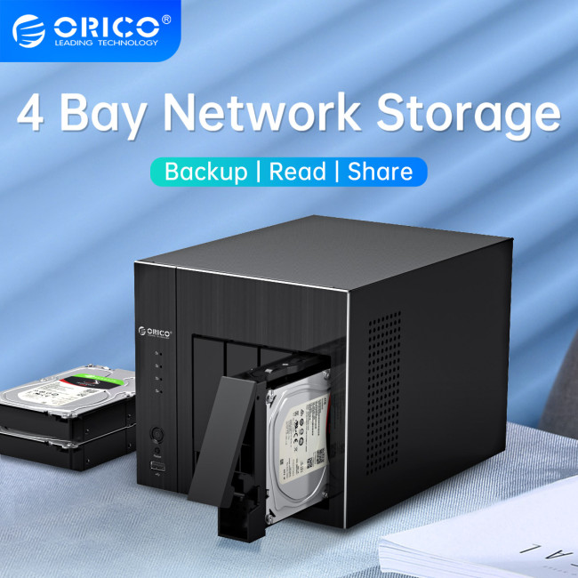 ORICO OS Series 2.5 3.5''NAS 4 Bay Network Attached Storage with RAID HDD Case Gen7 SATA to USB3.0 RJ45 Audio 48TB EU Plug