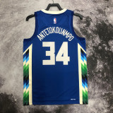 2022-23 BUCKS ANTETOKOUNMPO #34 Blue City Edition Top Quality Hot Pressing NBA Jersey