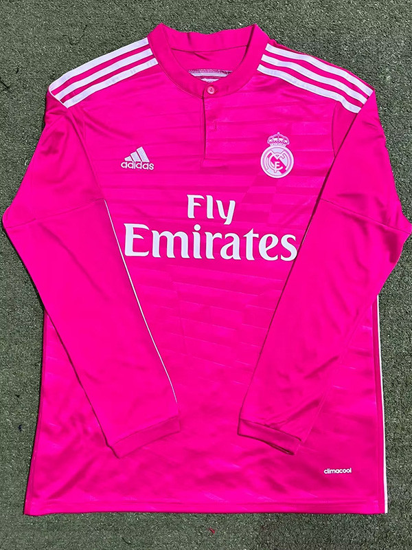 2014-2015 RMA Away Pink Long Sleeve Retro Soccer Jersey (长袖)