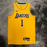 LAKERS RUSSELL #1 Yellow Top Quality Hot Pressing NBA Jersey(圆领)