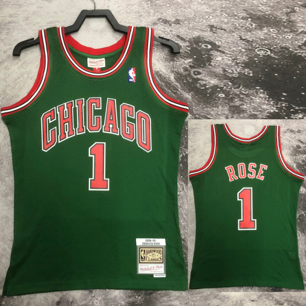 2008-09 BULLS ROSE #1 Green Retro Top Quality Hot Pressing NBA