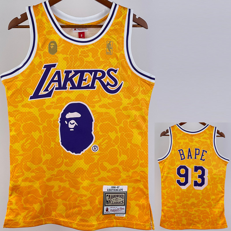 US$ 26.00 - 2023 LAKERS & BAPE #93 Yellow Top Quality Hot Pressing NBA  Jersey(猿人头) - m.