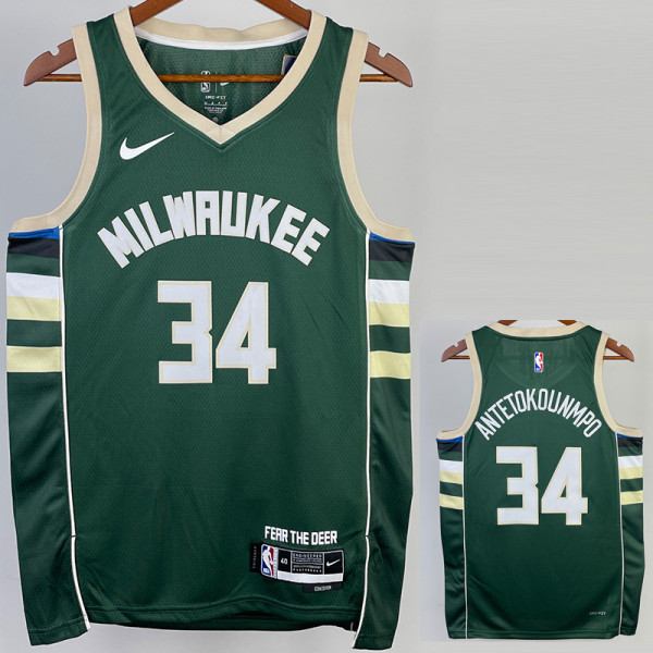 2022-23 BUCKS ANTETOKOUNMPO #34 Green Top Quality Hot Pressing NBA Jersey