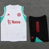 2023-24 Man Utd White Green Tank top and shorts suit