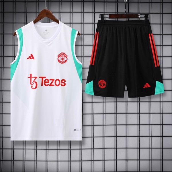 2023-24 Man Utd White Green Tank top and shorts suit