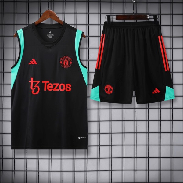 2023-24 Man Utd Black Green Tank top and shorts suit