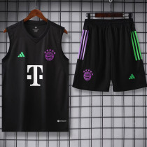 2023-24 Bayern Black Tank top and shorts suit