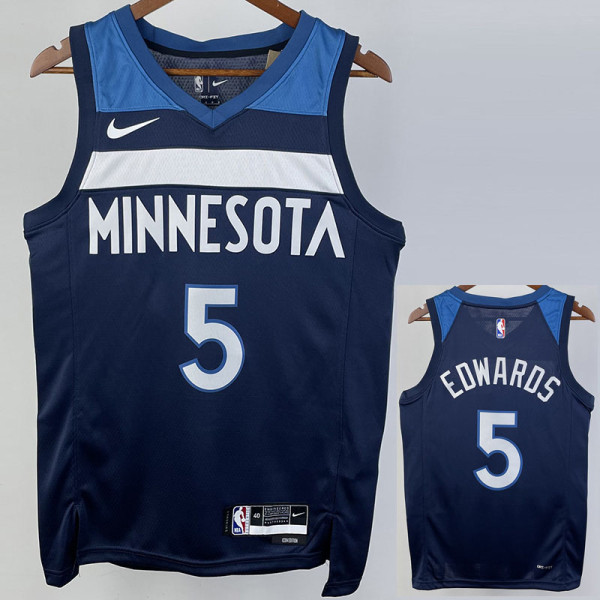 2022-23 Timberwolves EDWARDS #5 Blue Top Quality Hot Pressing NBA Jersey