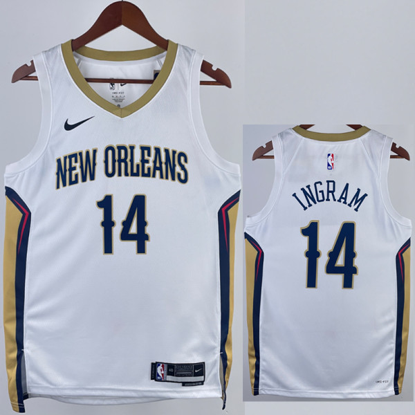 2022-23 Pelicans INGRAM #14 White Top Quality Hot Pressing NBA Jersey（V领）