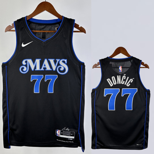 2023-24 Dallas Mavericks DONCIC #77 Black City Edition Top Quality Hot Pressing NBA Jersey(V领)