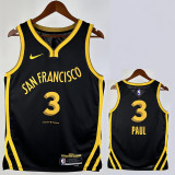 2023-24 WARRIORS PAUL #3 Black City Edition Top Quality Hot Pressing NBA Jersey (V领)