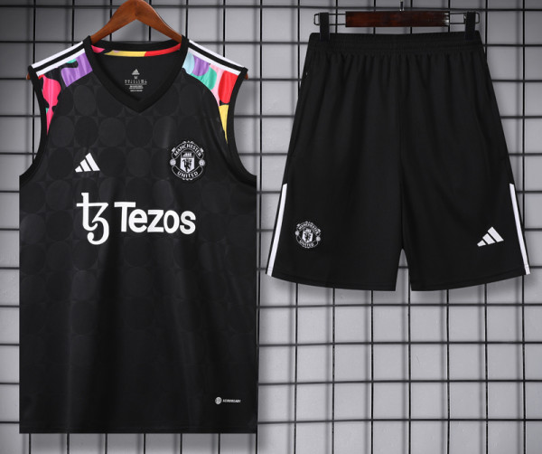 2024-25 Man Utd Black Tank top and shorts suit