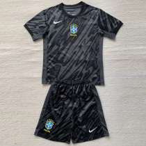 2024-25 Brazil Black GoalKeeper Kids Soccer Jersey