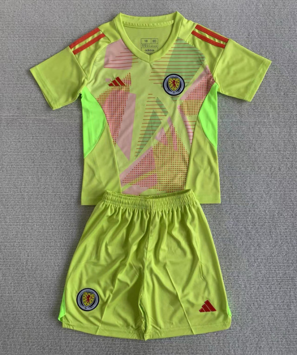 2024-25 Scotland Fluorescent Yellow GoalKeeper Kids Soccer Jersey