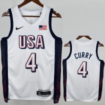 2024 Olympic Game USA CURRY # 4 White Basketball Jersey