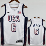 2024 Olympic Game USA JAMES # 6 White Basketball Jersey