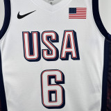 2024 Olympic Game USA JAMES # 6 White Basketball Jersey