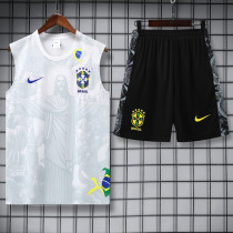 2025-26 Brazil White Tank top and shorts suit