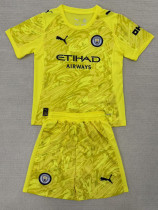 2025-26 Man City Yellow Goalkeeper Kids Soccer Jersey