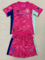 2025-26 Man City Pink Goalkeeper Kids Soccer Jersey