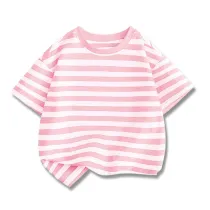 New Summer Cotton Short Sleeves Pink White #Q01