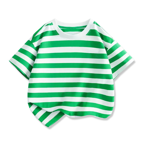 New Summer Cotton Short Sleeves Green White #Q01