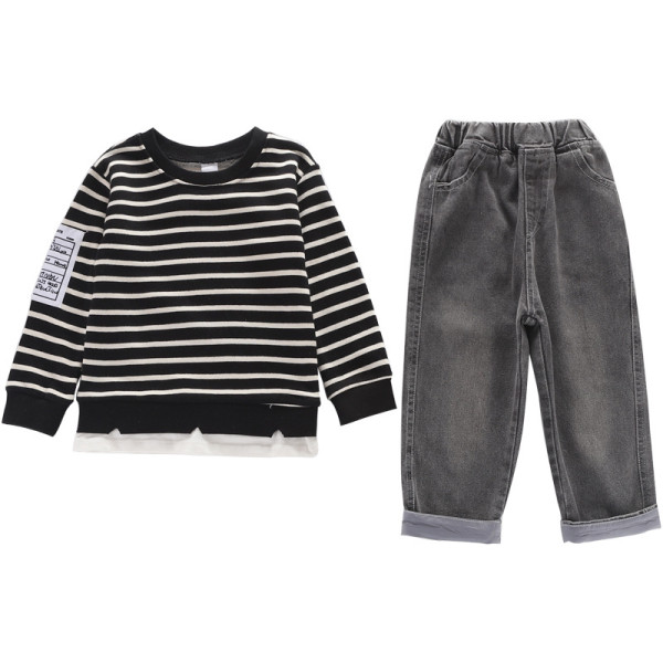 New Boys' Black White Autumn Set #A005