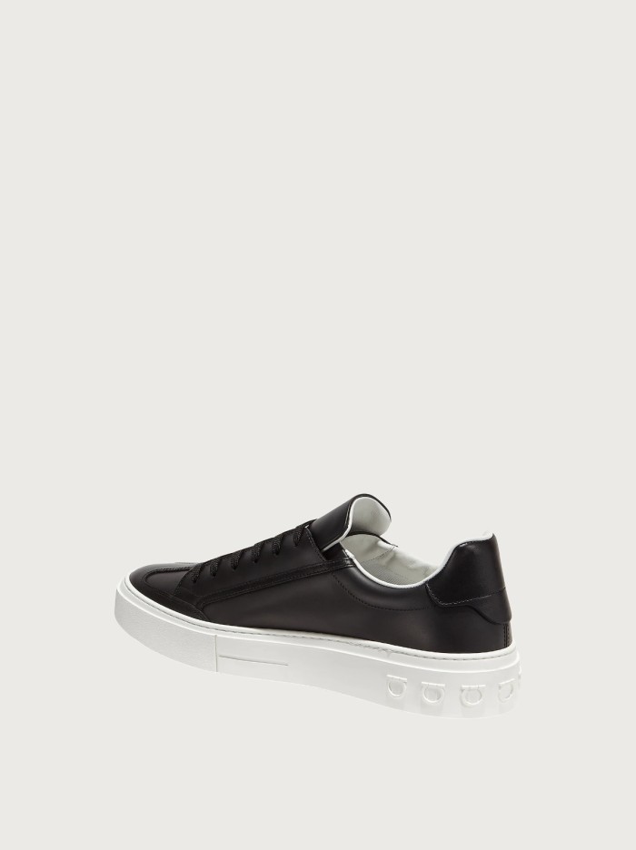 Ferragamo Gancini sneaker calfskin and sued White Black