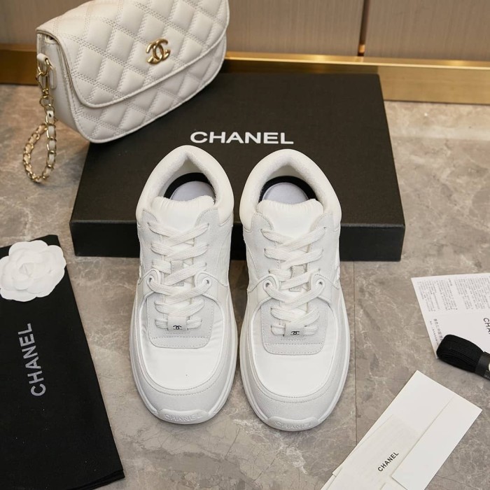 Chanel Low Top Trainer Reflective White Suede