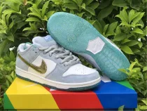 Authentic Nike Dunk SB Low PRO QS White/Light Blue/Metallic Gold