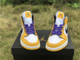 Authentic Air Jordan 1 MID White/Orange/Purple Gold Lakers