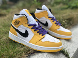 Authentic Air Jordan 1 MID White/Orange/Purple Gold Lakers