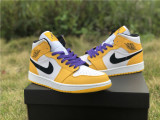 Authentic Air Jordan 1 MID White/Orange/Purple Gold Lakers