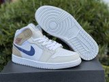 Authentic Air Jordan 1 Mid White/Blue/Khaki