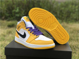 Authentic Air Jordan 1 MID White/Orange/Purple Gold Lakers