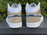 Authentic Air Jordan 1 Mid White/Blue/Khaki