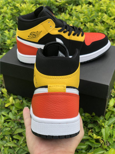 Authentic Air Jordan 1 Mid Black/Red/Yellow