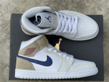 Authentic Air Jordan 1 Mid White/Blue/Khaki