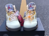 Authentic Off-White x Air Jordan 5 “Sail” (Fire Red/Muslin-Black)