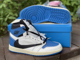 Authentic Travis Scott x Air Jordan 1 High OG White/Blue