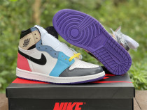 Authentic Air Jordan 1 High Color Matching Dark Blue/White/Khaki