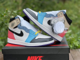 Authentic Air Jordan 1 High Color Matching Dark Blue/White/Khaki
