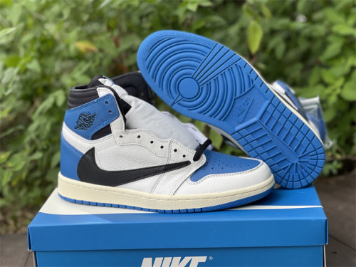 Authentic Travis Scott x Air Jordan 1 High OG White/Blue