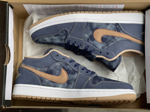 Authentic Air Jordan 1 Low Midnight Navy/Hemp