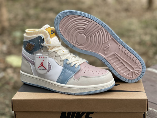 Authentic Air Jordan 1 High Zoom CMFT Beige/Pink/Sky blue
