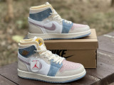Authentic Air Jordan 1 High Zoom CMFT Beige/Pink/Sky blue