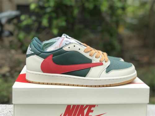 Authentic Travis Scott x Air Jordan 1 Low OG Beige/Red/Green