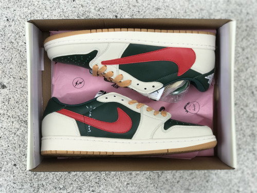 Authentic Travis Scott x Air Jordan 1 Low OG Beige/Red/Green